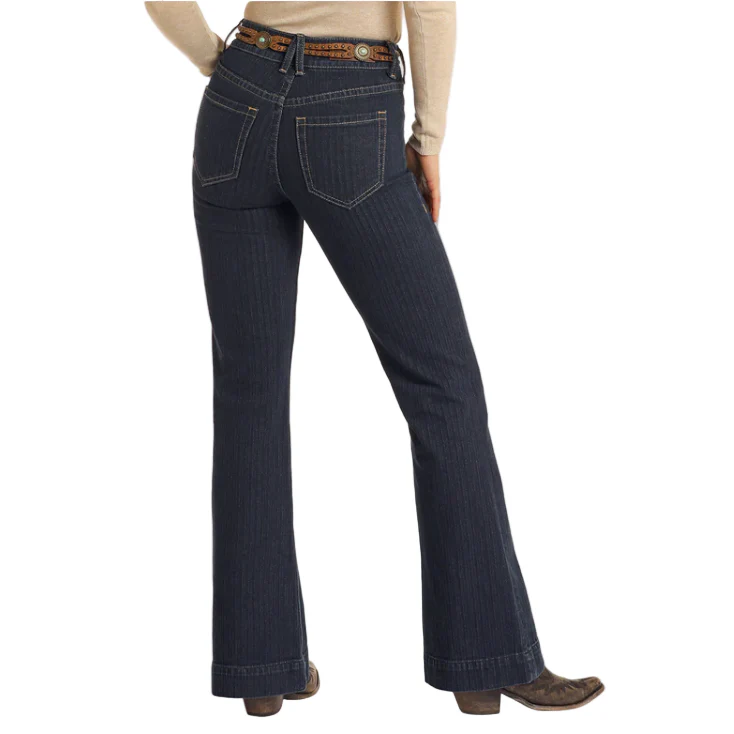 Rock & Roll Women's High Rise Jacquard Striped Trousers - Medium Wash