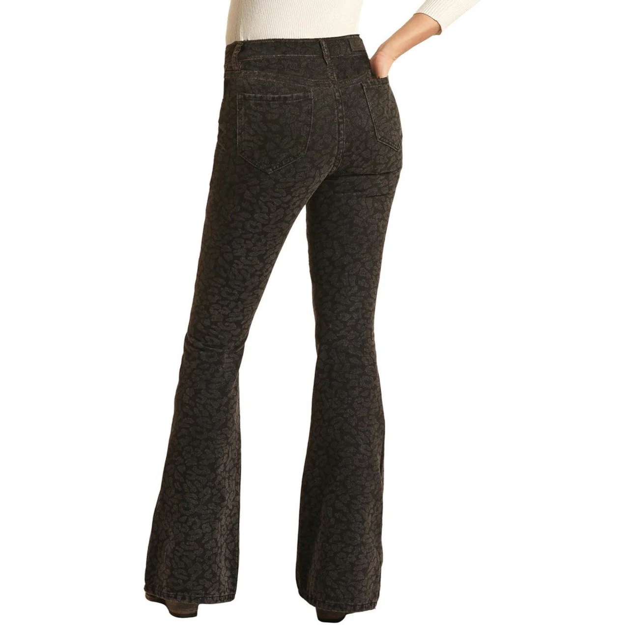 Rock & Roll Women's High Rise Leopard Print Flare Jeans - Black - Image 2