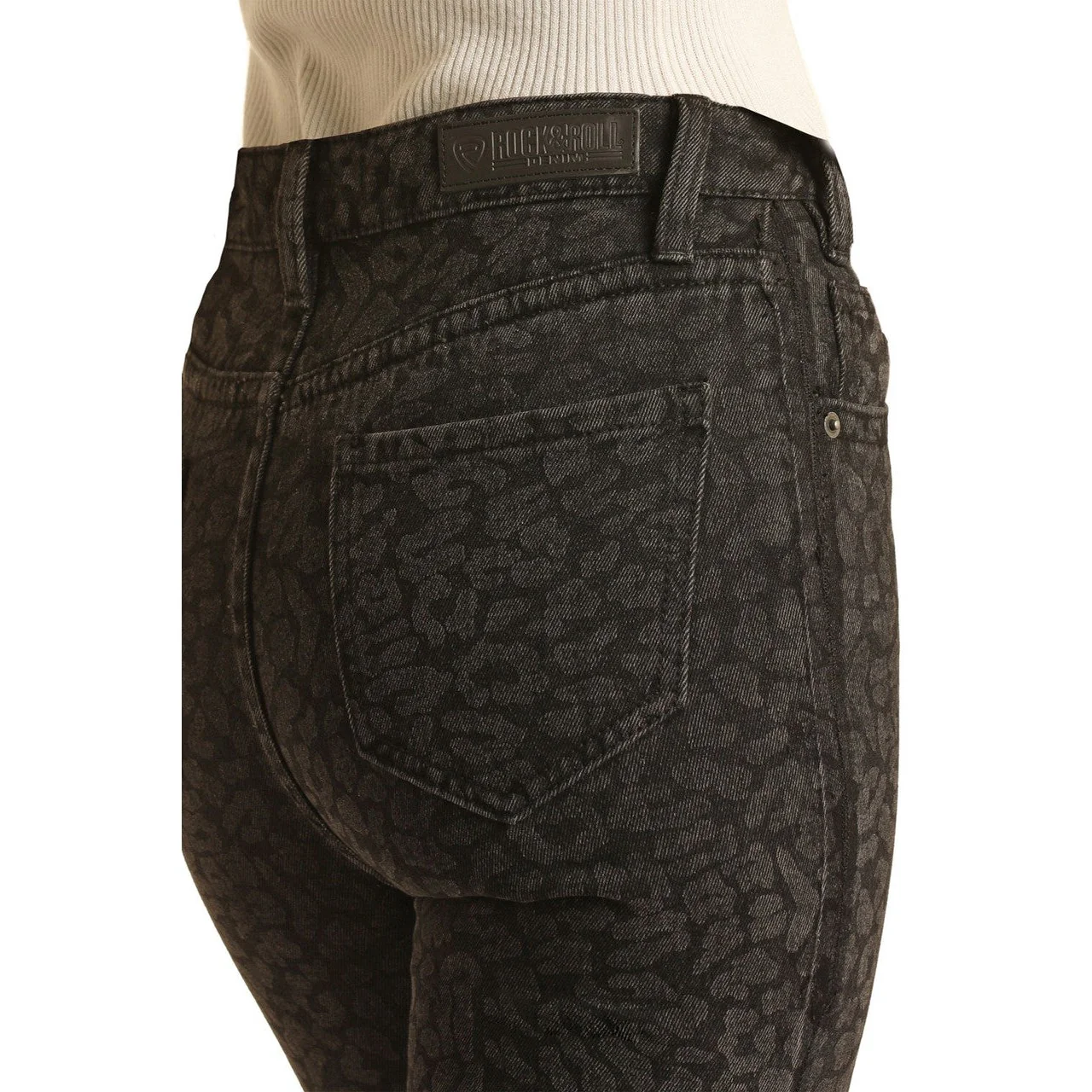 Rock & Roll Women's High Rise Leopard Print Flare Jeans - Black - Image 3