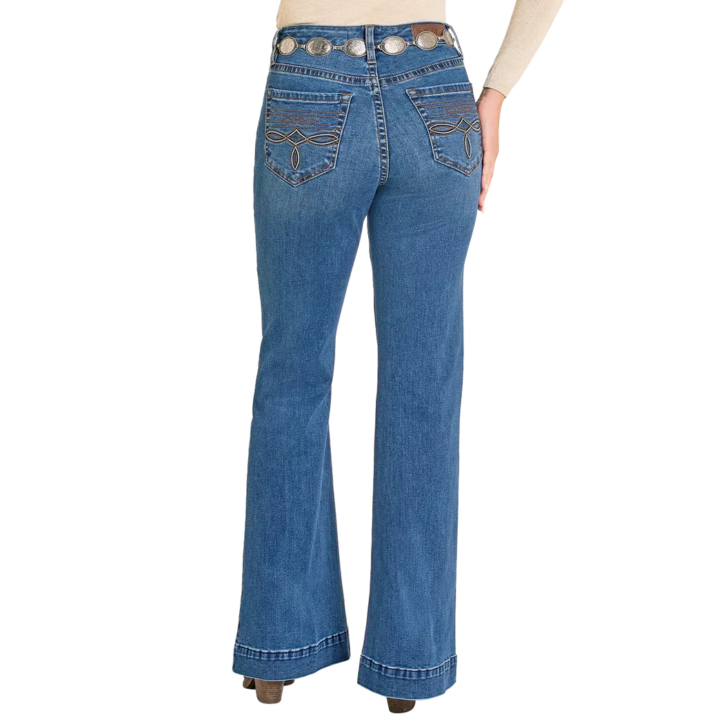 Rock & Roll Women's High Rise Raised Boot Stitch Trouser - Medium Wash - Image 2