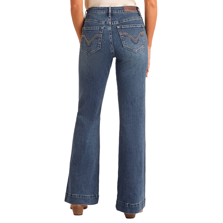 Rock & Roll Women's High Rise Signature Stitch Trousers- Medium Wash - Image 2