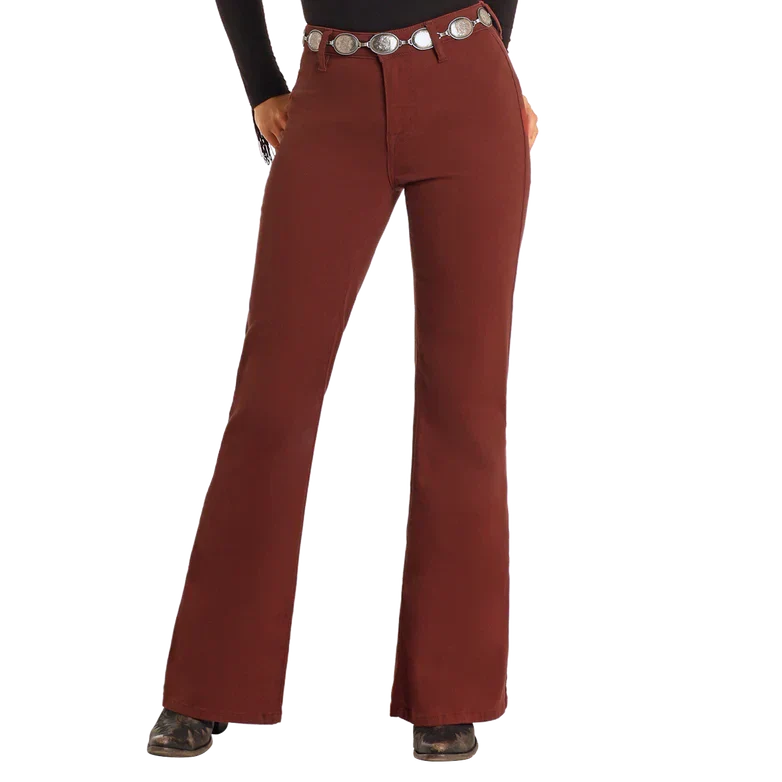 Rock & Roll Women's High Rise Wide Leg Flare Jeans - Brick Red - Image 2