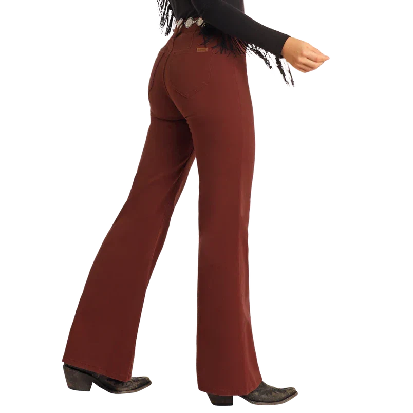 Rock & Roll Women's High Rise Wide Leg Flare Jeans - Brick Red - Image 3