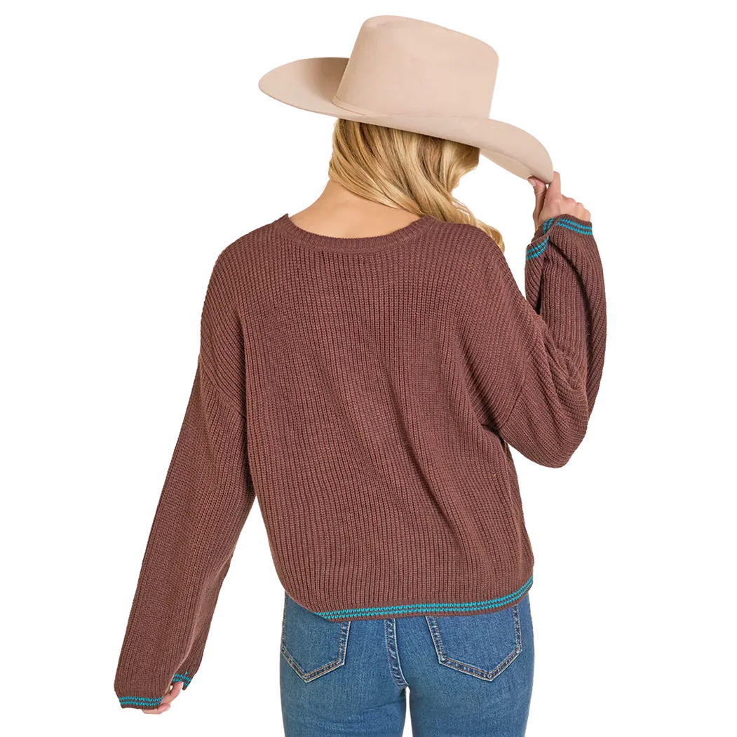 Rock & Roll Women's Howdy Y'all Bell Long Sleeve Knit Sweater - Brown - Image 2