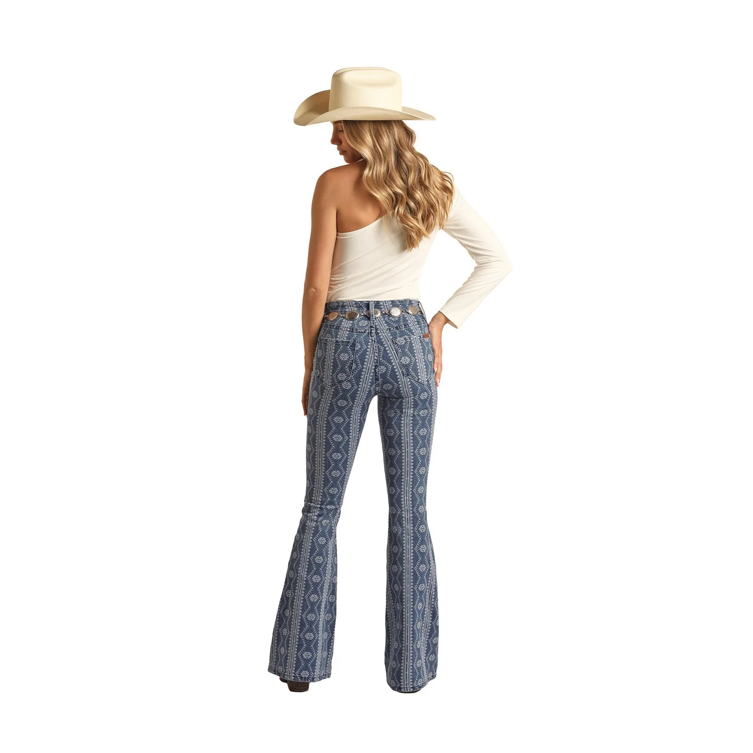 Rock & Roll Women's Indigo Aztec Button Flare Jeans - Medium Wash - Image 2