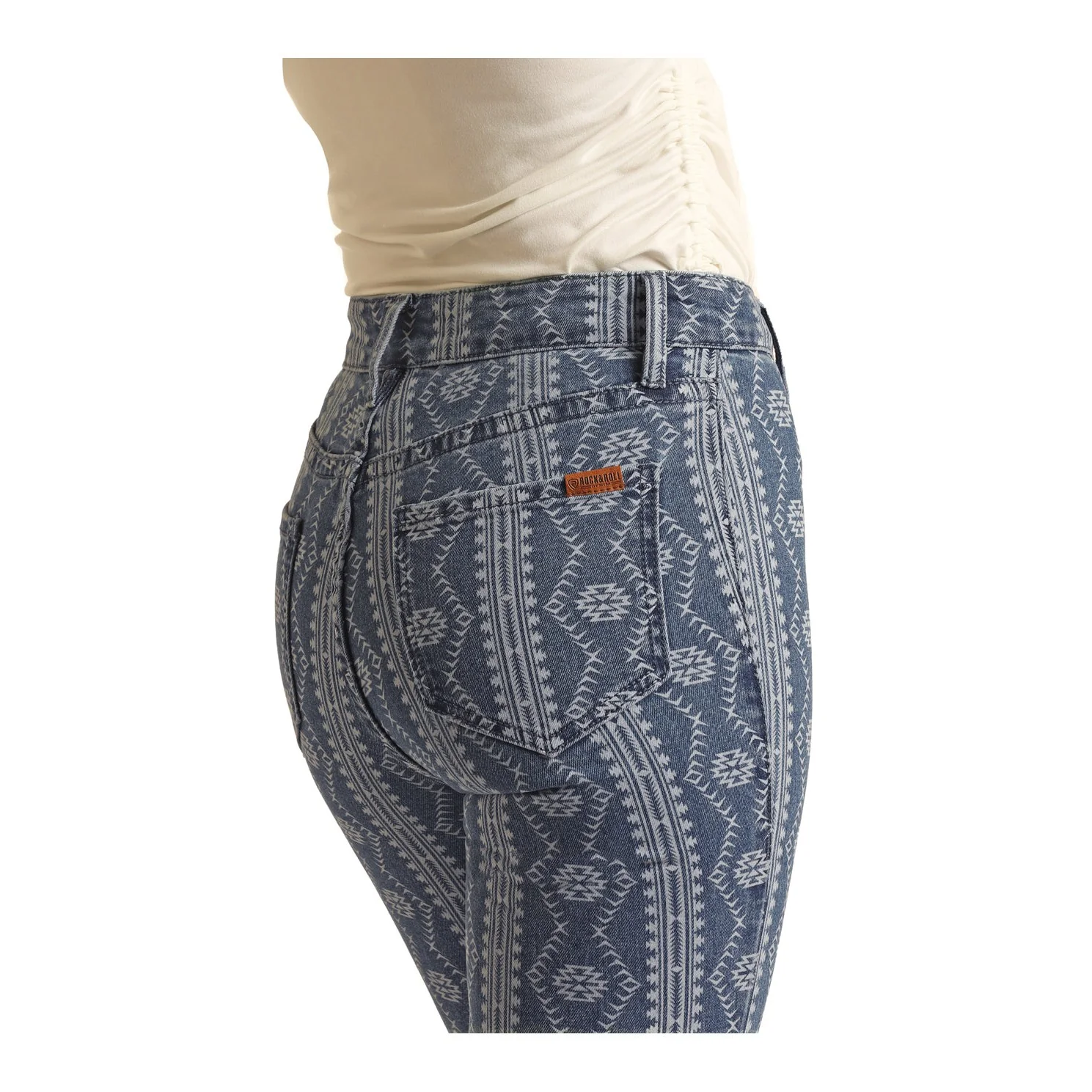 Rock & Roll Women's Indigo Aztec Button Flare Jeans - Medium Wash - Image 4