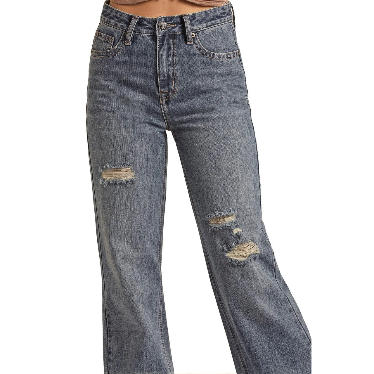 Rock & Roll Women's High Rise Relaxed Flare Jeans - Medium Vintage - Image 4
