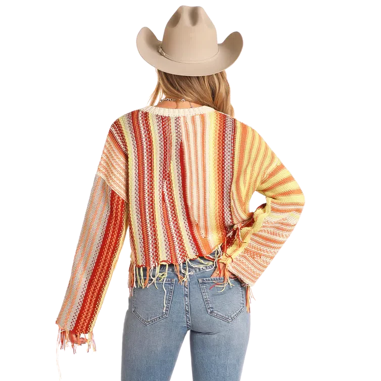 Rock & Roll Women's Long Sleeve Abstract Striped Sweater - Orange - Image 2
