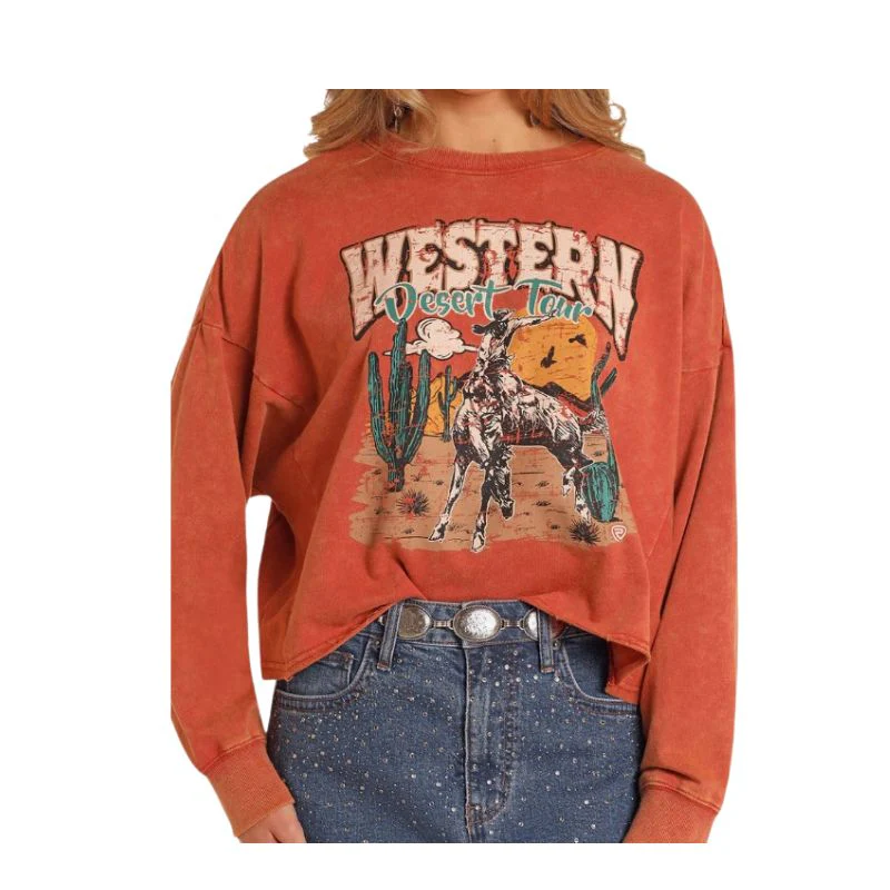 Rock & Roll Women's Long Sleeve Graphic Pullover- Scarlet - Image 2