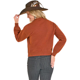 Rock & Roll Women's Long Sleeve Horse & Aztec Novelty Sweater - Burnt Orange - Image 2