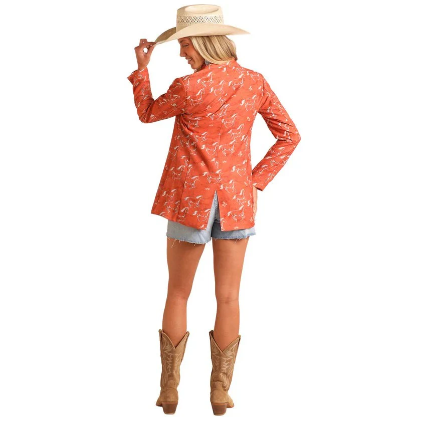Rock & Roll Women's Long Sleeve Horse Print Blazer- Burnt Orange - Image 2