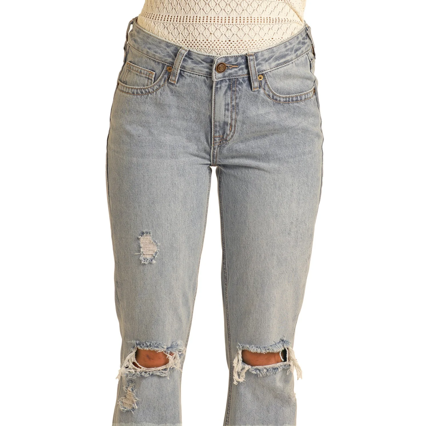 Rock & Roll Women's Mid Rise Bootcut Jeans - Light Wash - Image 4