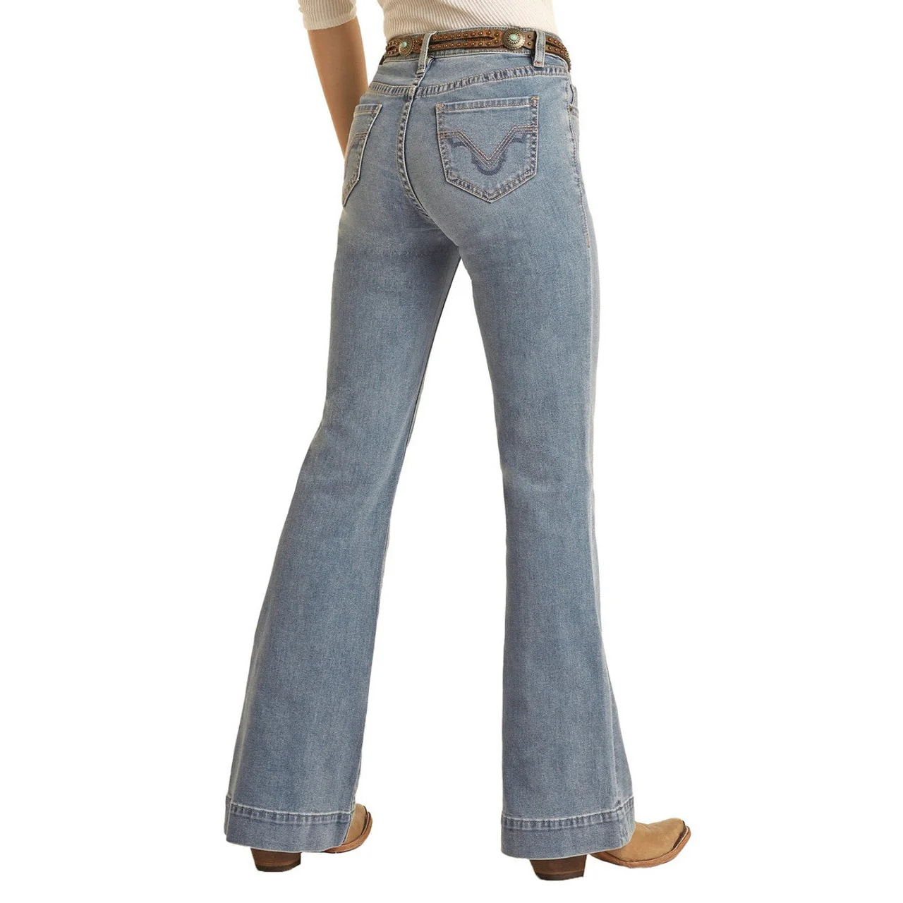 Rock & Roll Women's Mid Rise Relaxed Fit Trouser Jeans - Light Wash - Image 2