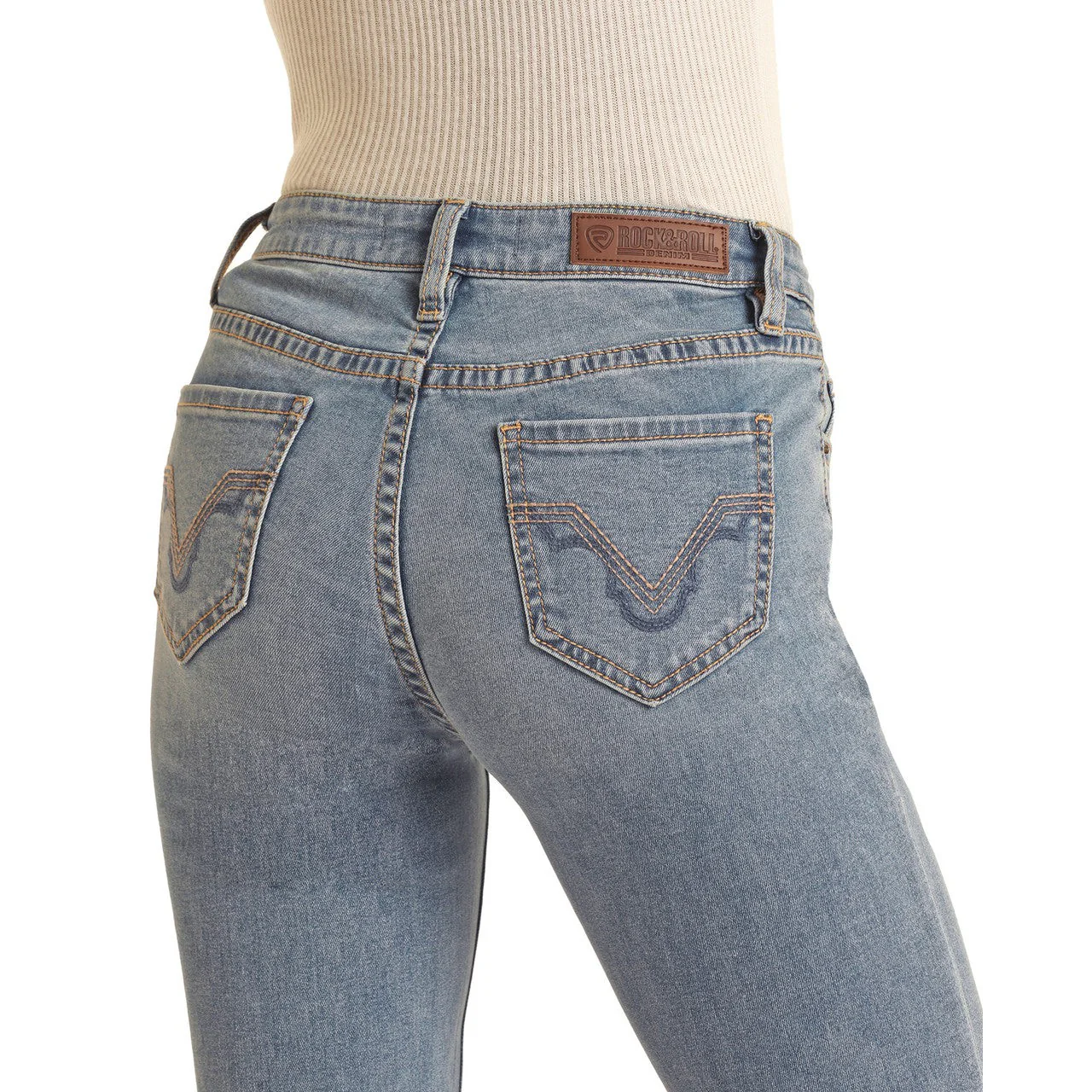 Rock & Roll Women's Mid Rise Relaxed Fit Trouser Jeans - Light Wash - Image 4
