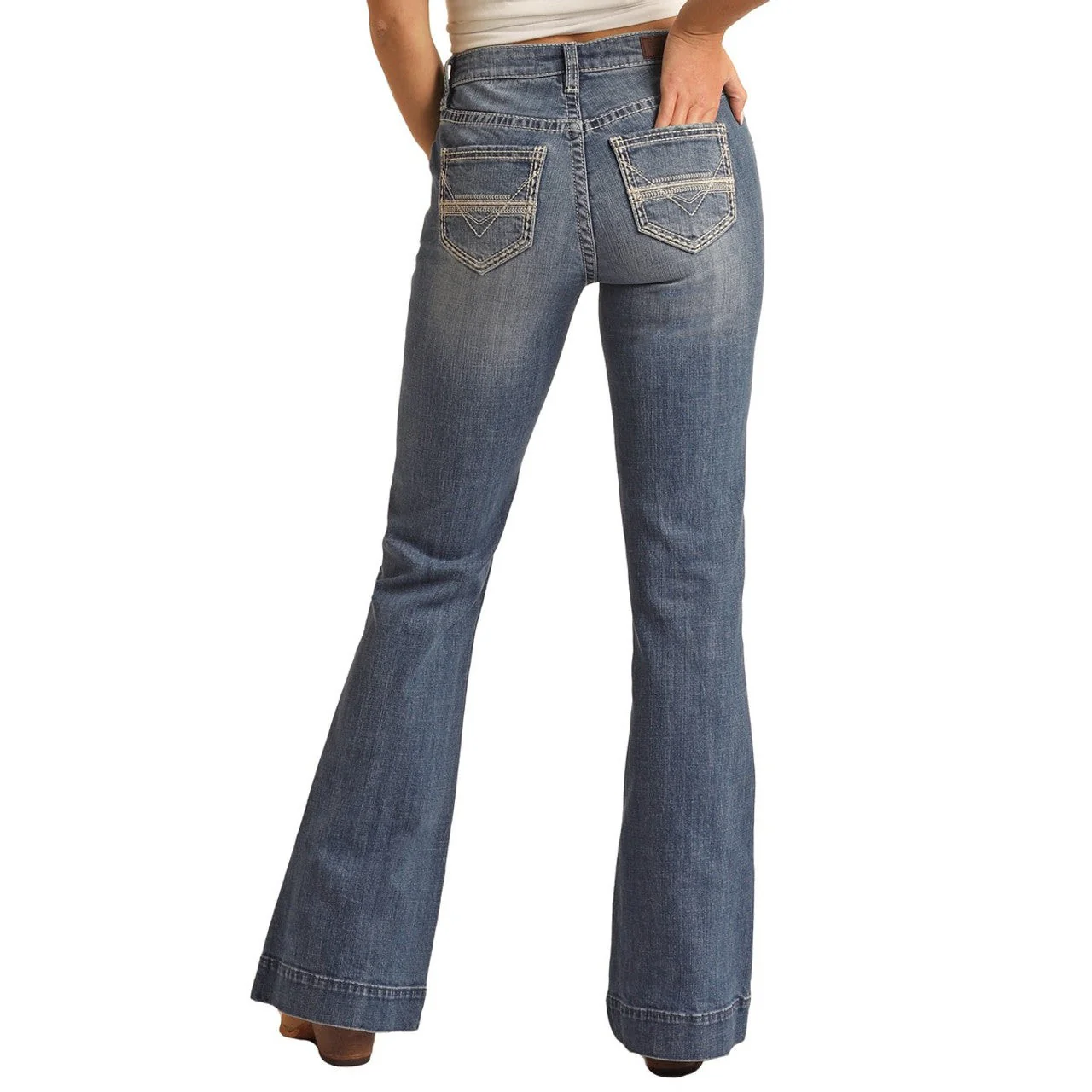 Rock & Roll Women's Mid Rise Relaxed Fit Trouser Jeans - Medium Wash - Image 2
