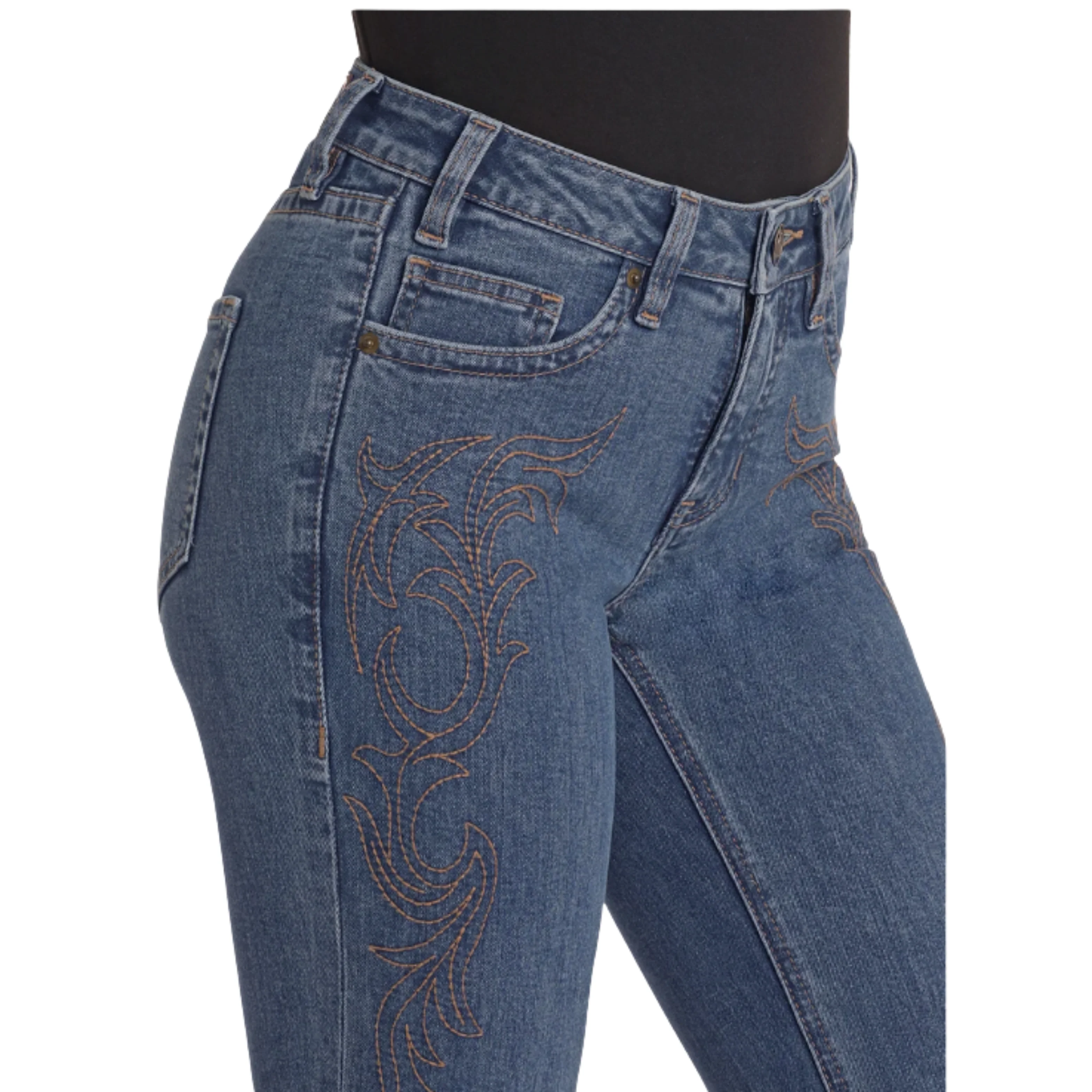Rock & Roll Women's Mid Rise Western Embroidered Trousers - Medium Wash - Image 4