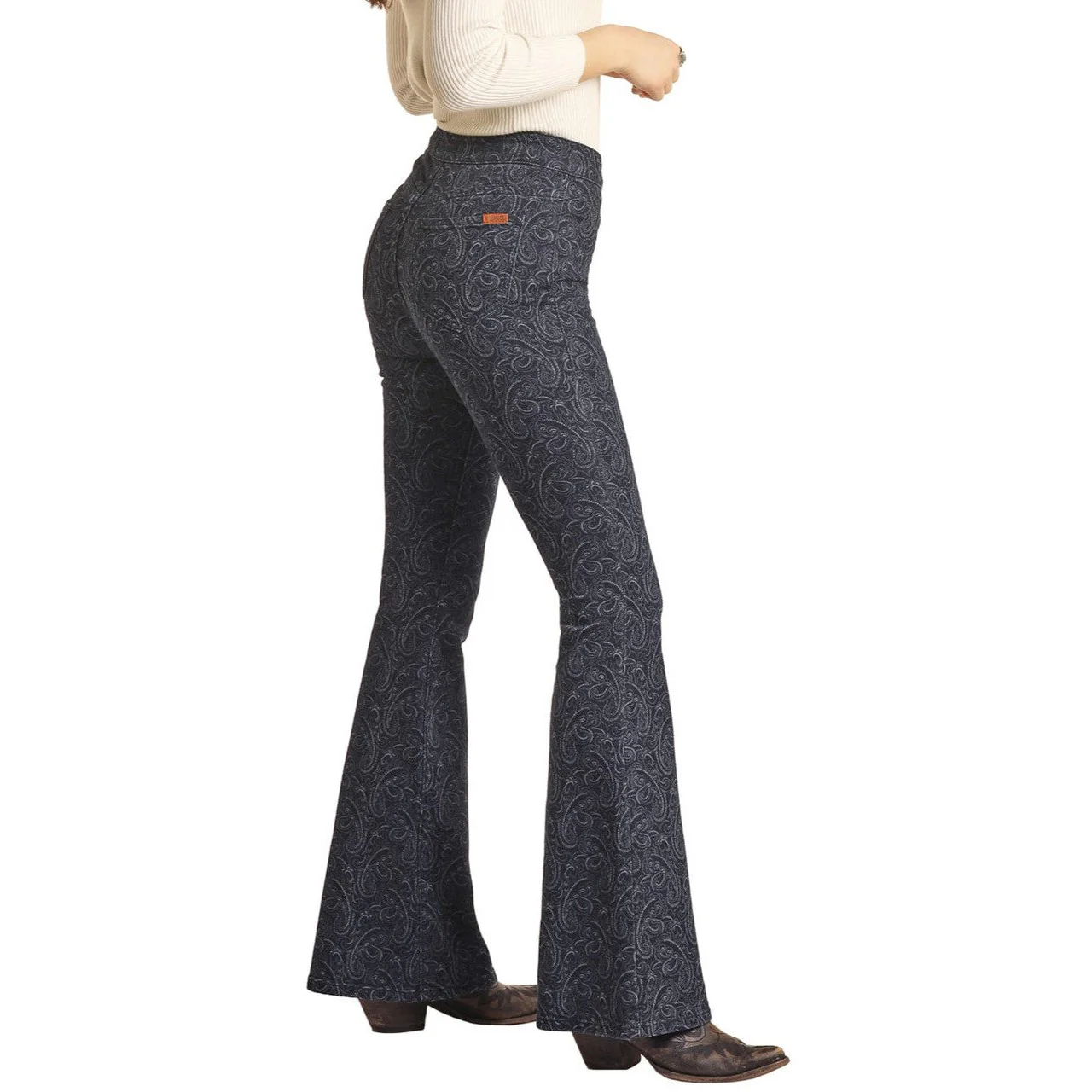 Rock & Roll Women's Paisley Print Button Flare Jeans - Dark Wash - Image 2
