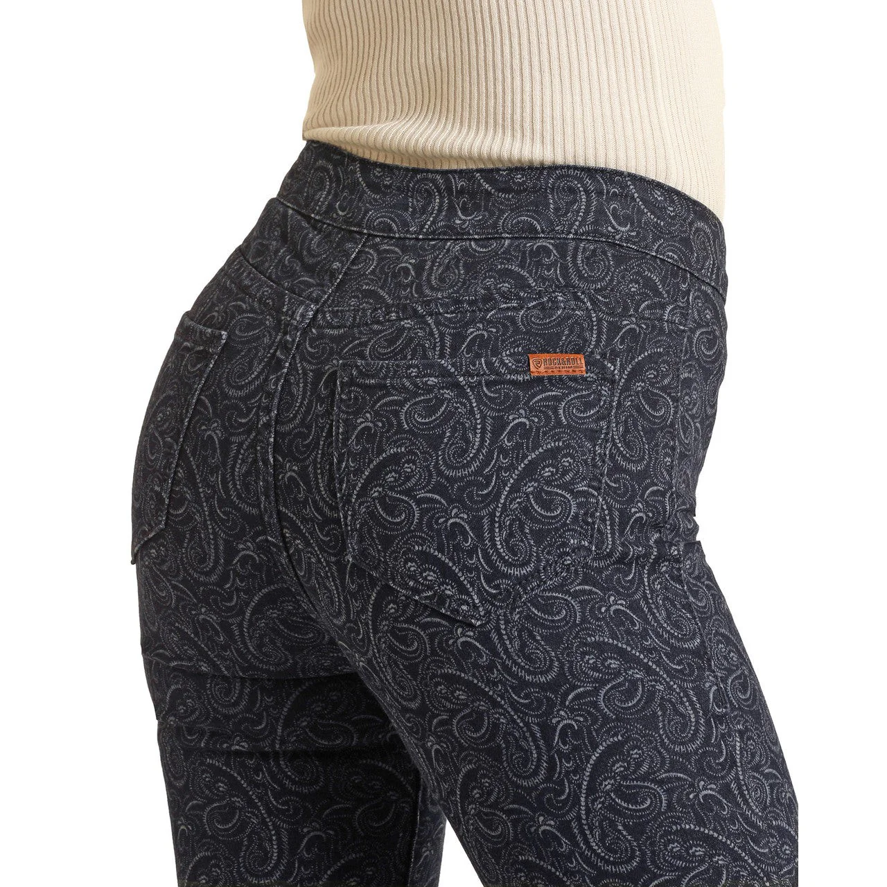 Rock & Roll Women's Paisley Print Button Flare Jeans - Dark Wash - Image 4
