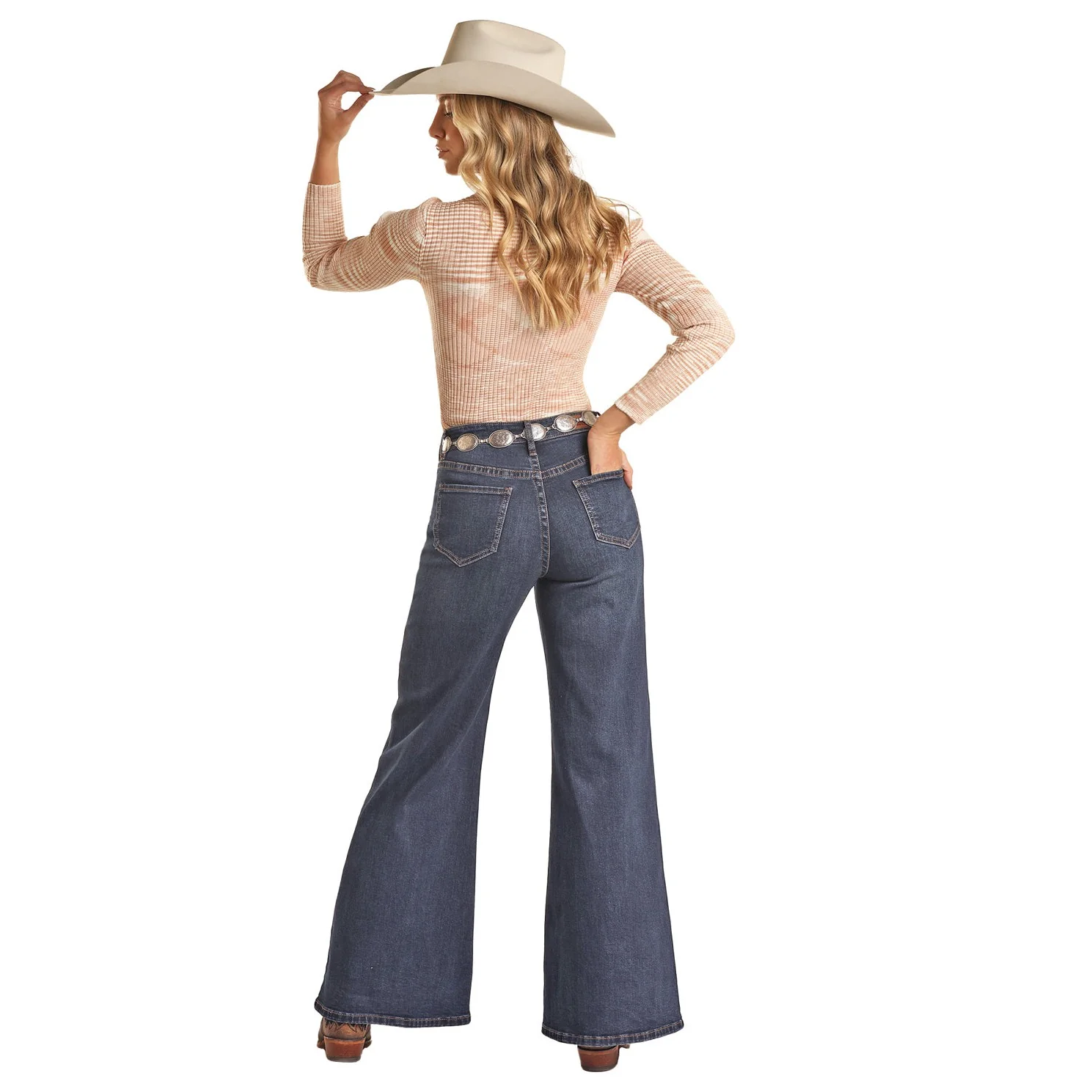 Rock & Roll Women's Patch Pocket Palazzo Jeans - Dark Wash - Image 3