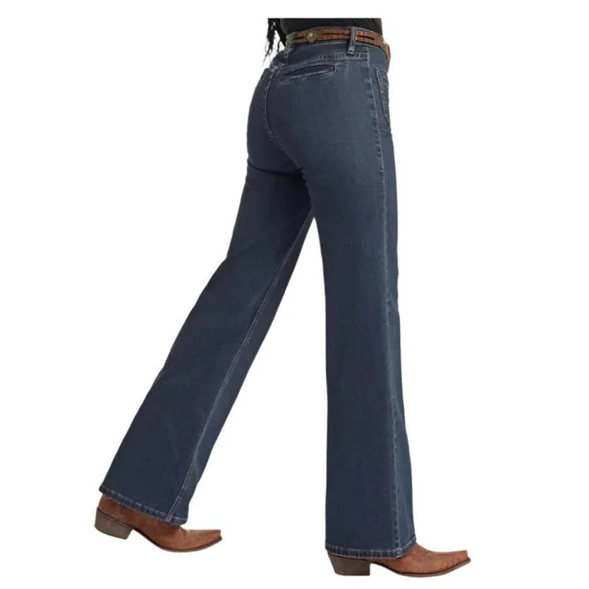 Rock & Roll Women's Patch Pocket Relaxed Flare Leg Jeans - Medium Wash - Image 2