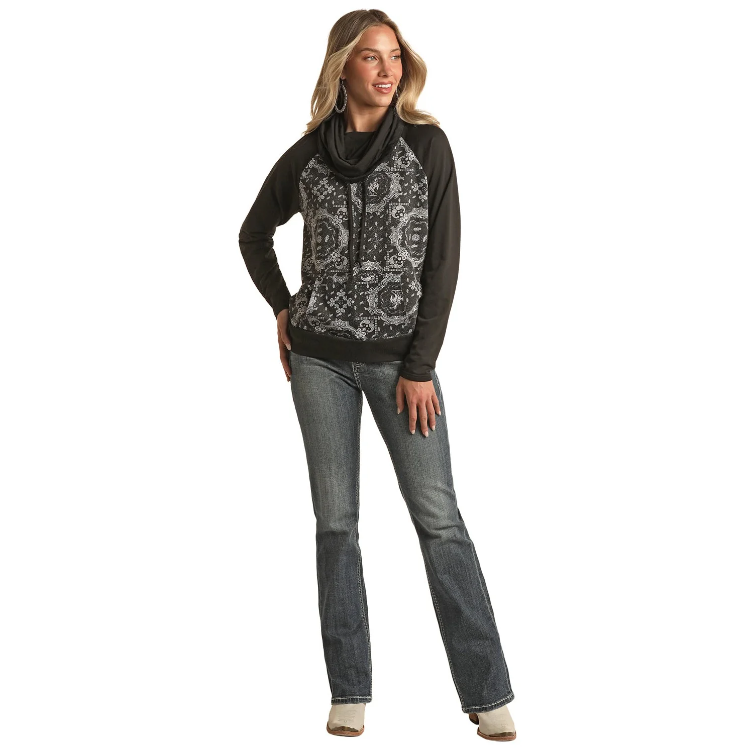 Panhandle White Label Women's Plus Cowl Neck Hoodie - Black - Image 2