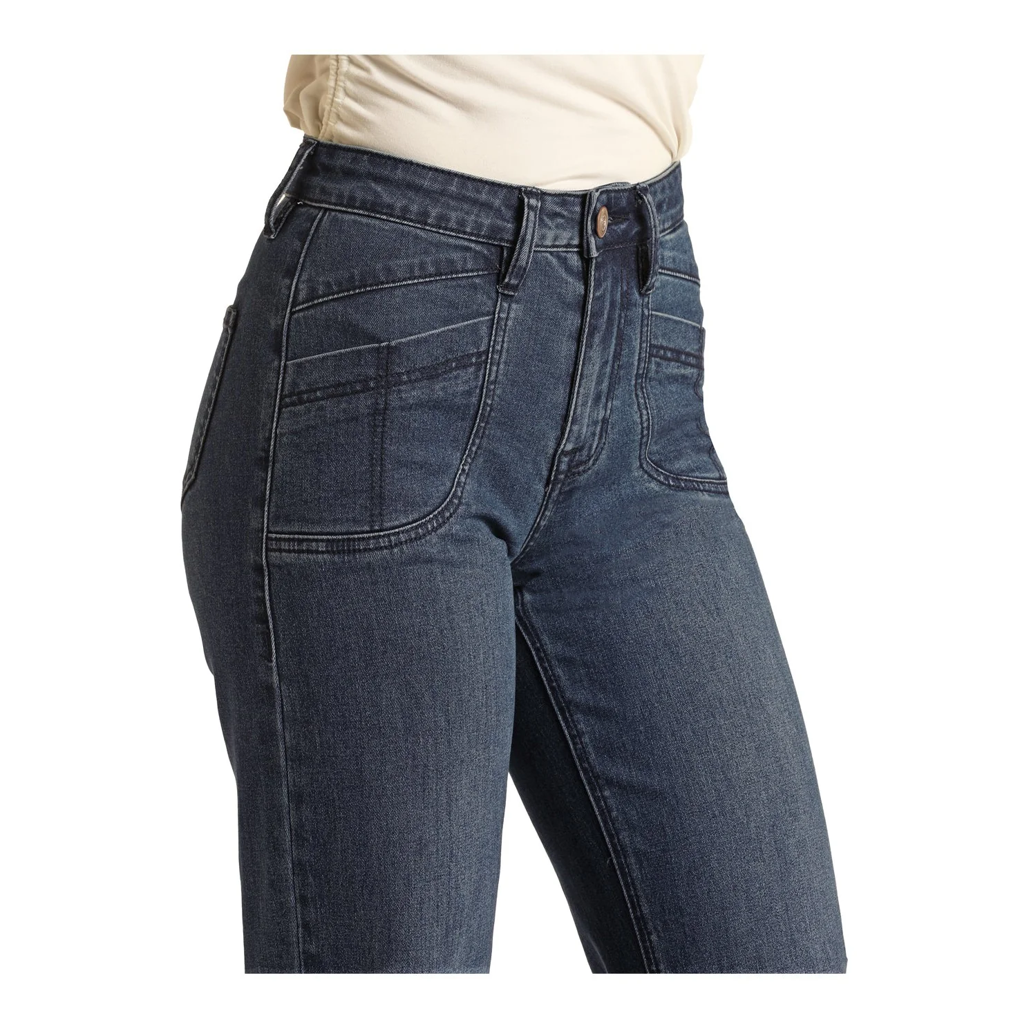 Rock & Roll Women's Pocket Detail Wide Leg Jeans - Medium Wash - Image 4