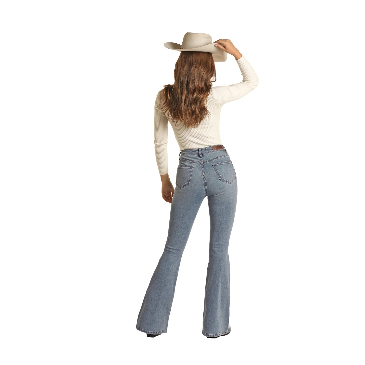Rock & Roll Women's Pocket Fringe High Rise Flare Jeans - Light Wash - Image 3