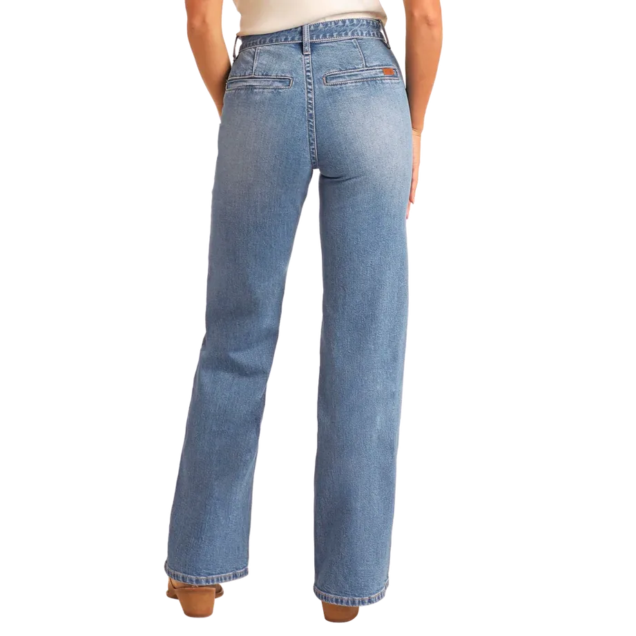 Rock & Roll Women's Relaxed Belted Flare Jean- Medium Wash - Image 2