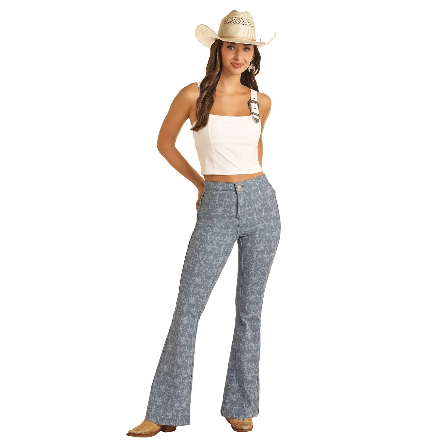 Rock & Roll Women's Reversible Button Flare Jeans - Blue
