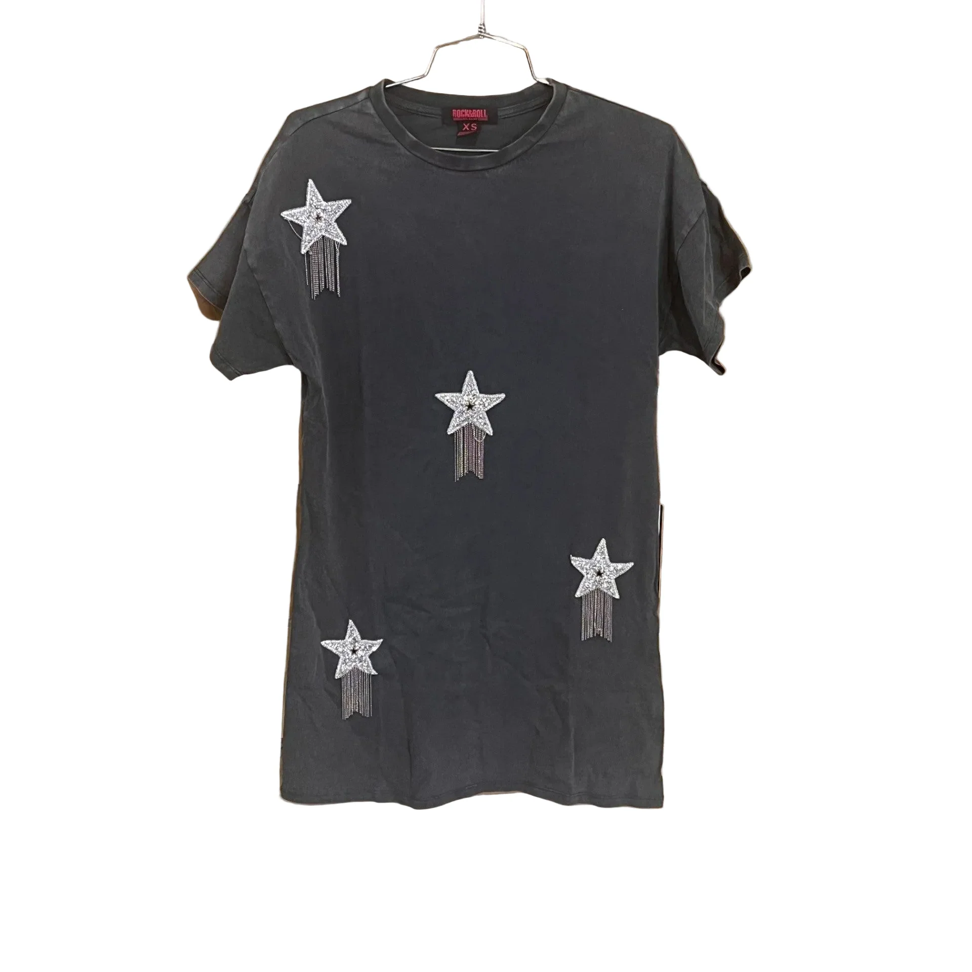 Rock & Roll Women's Rhinestone Star Tee Shirt Dress - Black