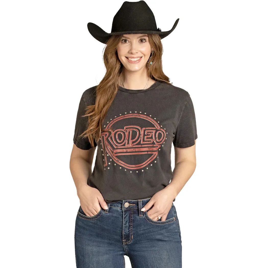 Rock & Roll Women's Short Sleeve Rodeo Stud Graphic Tee - Black