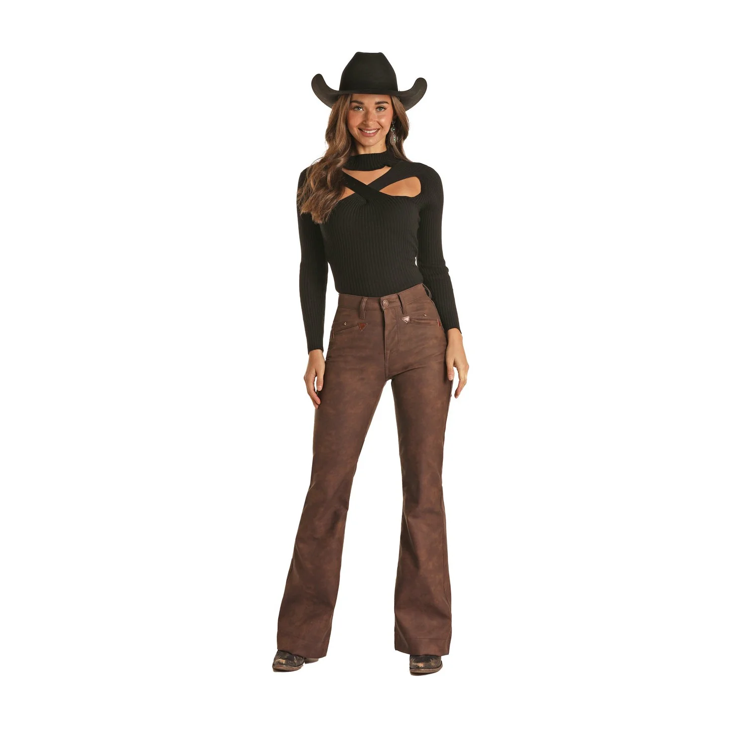 Rock & Roll Women's Smile Pocket Trouser Jeans - Brown