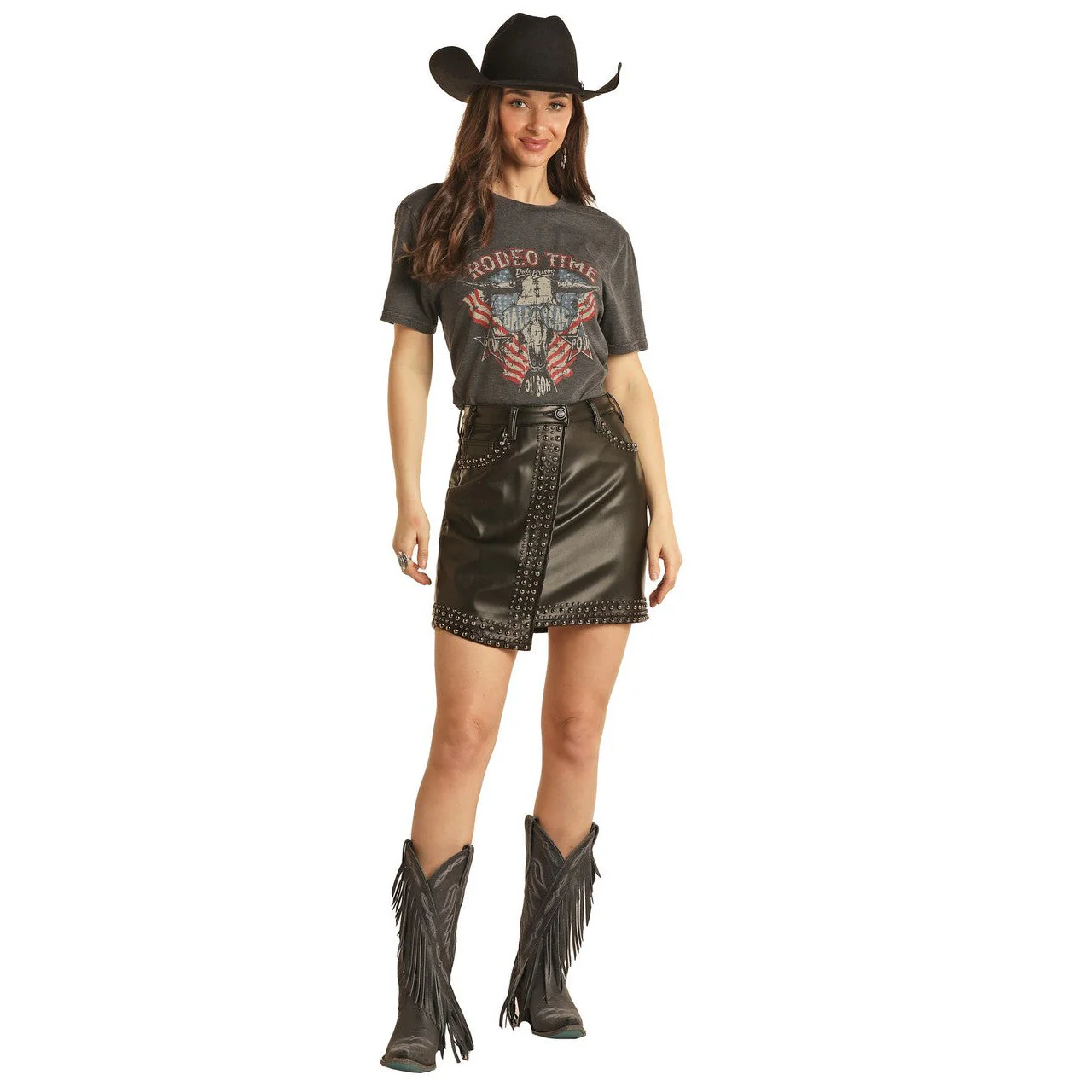 Rock & Roll Women's Studded Pleather Mini Skirt - Black