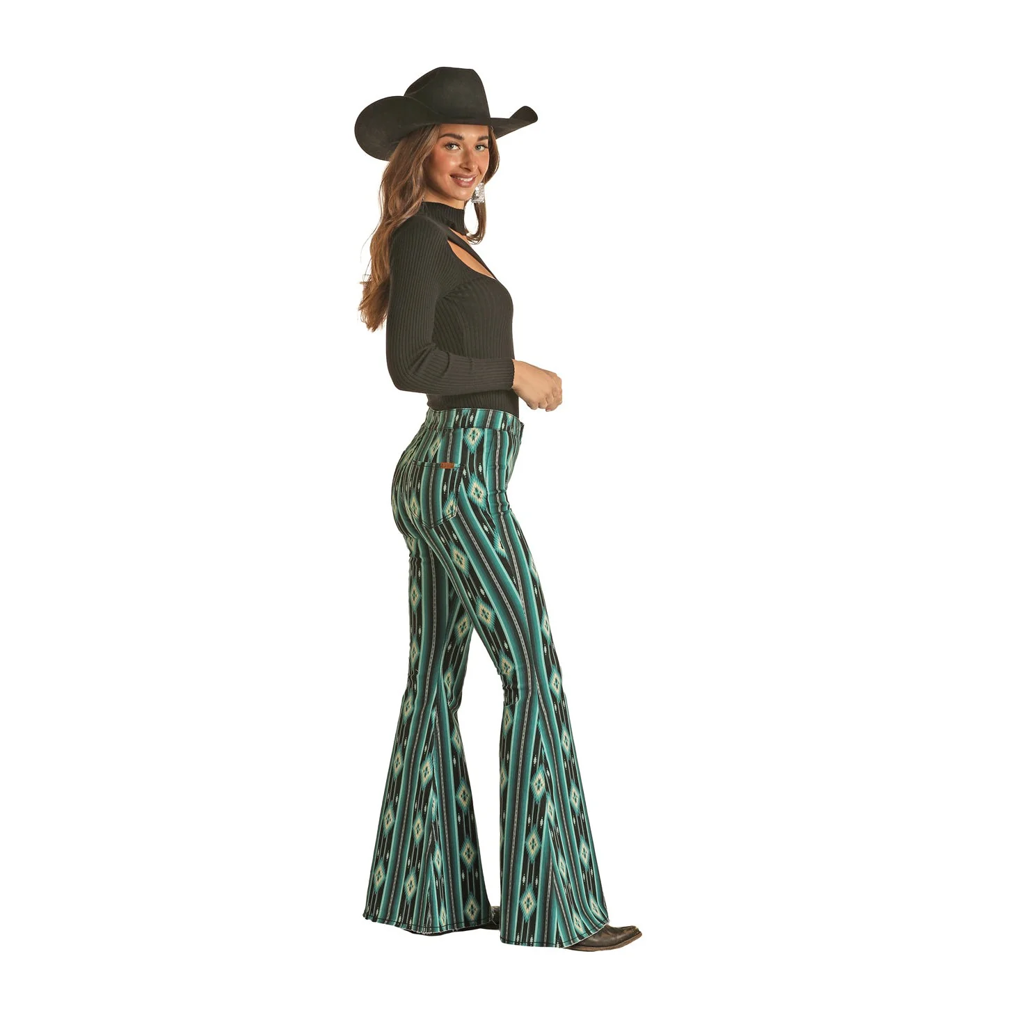 Rock & Roll Women's Teal Serape Bell Bottoms - Black - Image 2