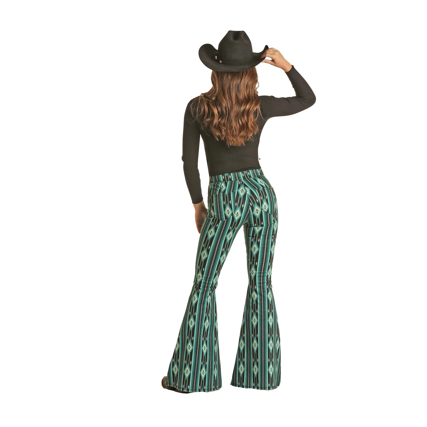 Rock & Roll Women's Teal Serape Bell Bottoms - Black - Image 3