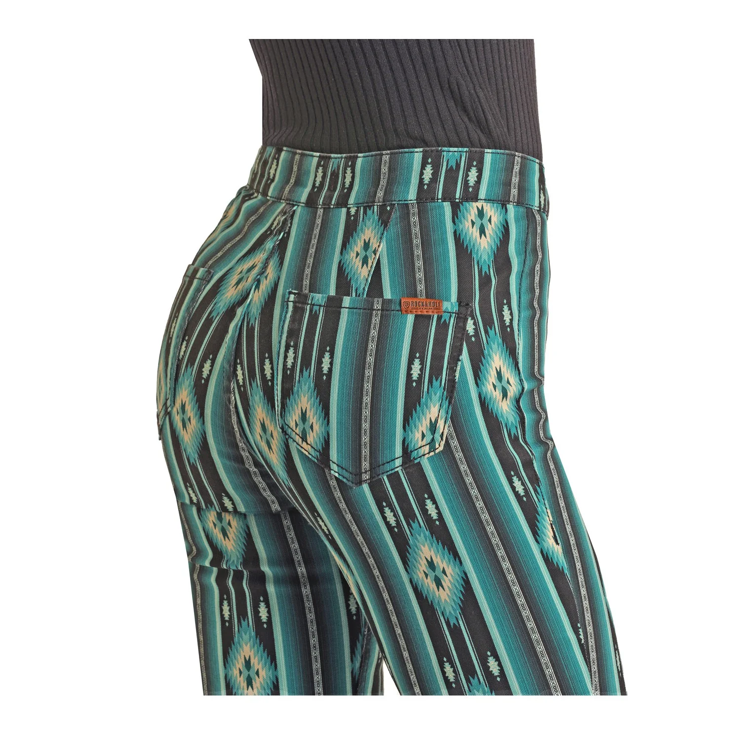 Rock & Roll Women's Teal Serape Bell Bottoms - Black - Image 4