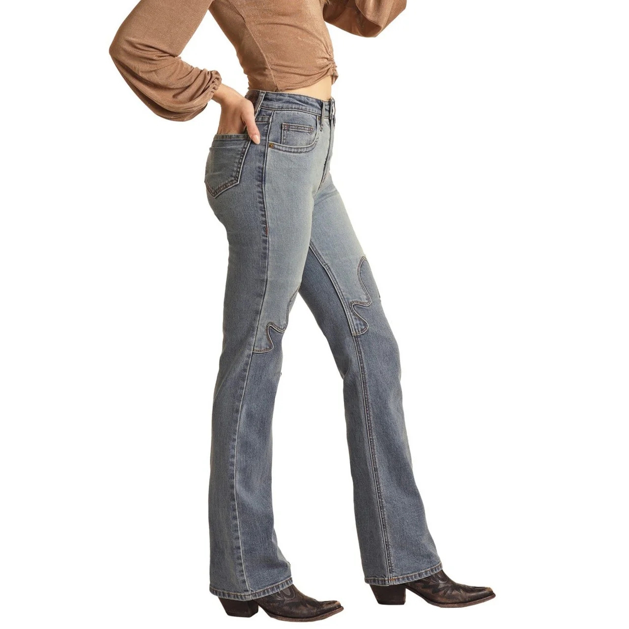 Rock & Roll Women's High Rise Stretch Western Detail Bootcut Jeans - Medium Vintage - Image 2