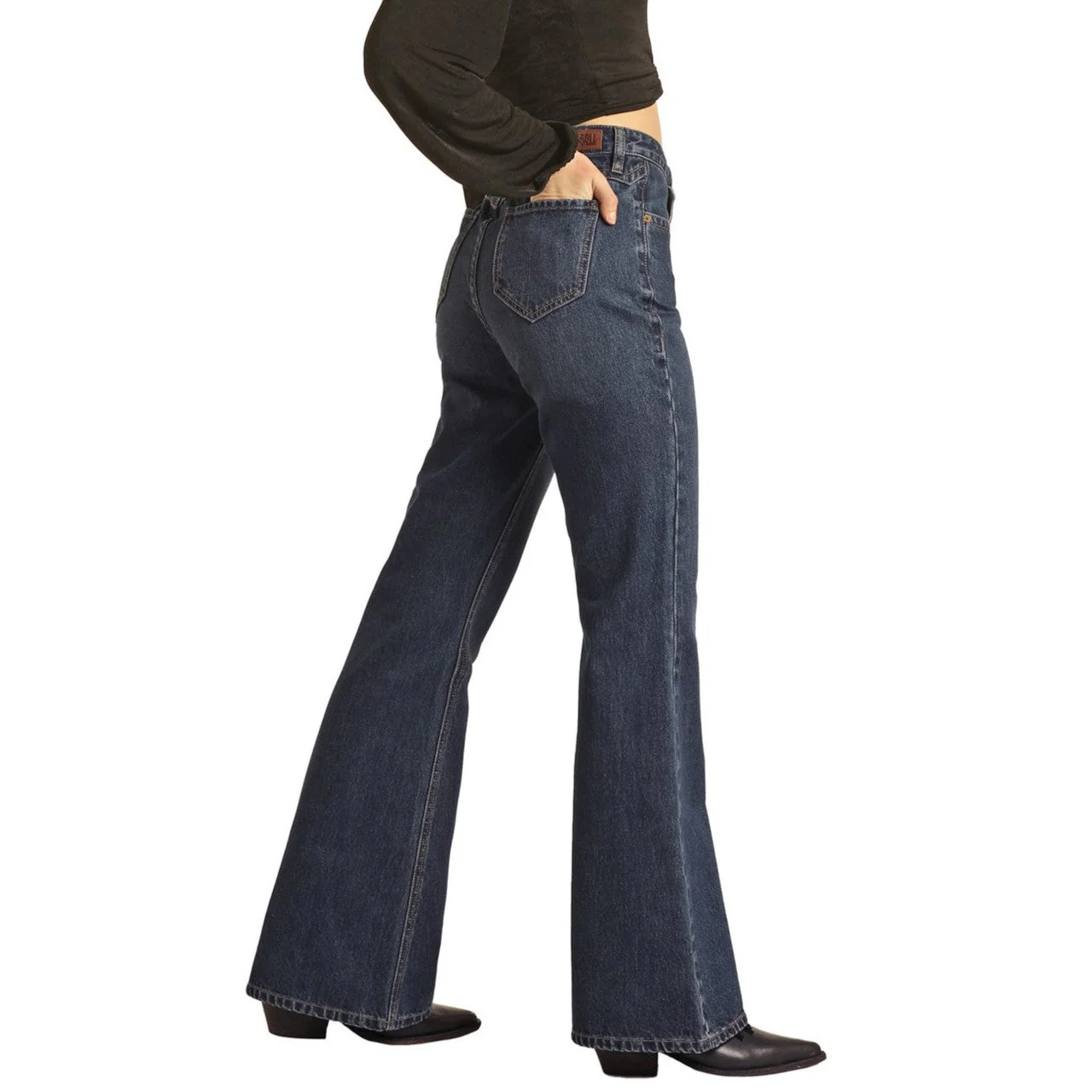 Rock & Roll Women's Yoke Detail High Rise Flare Jeans - Medium Wash - Image 2