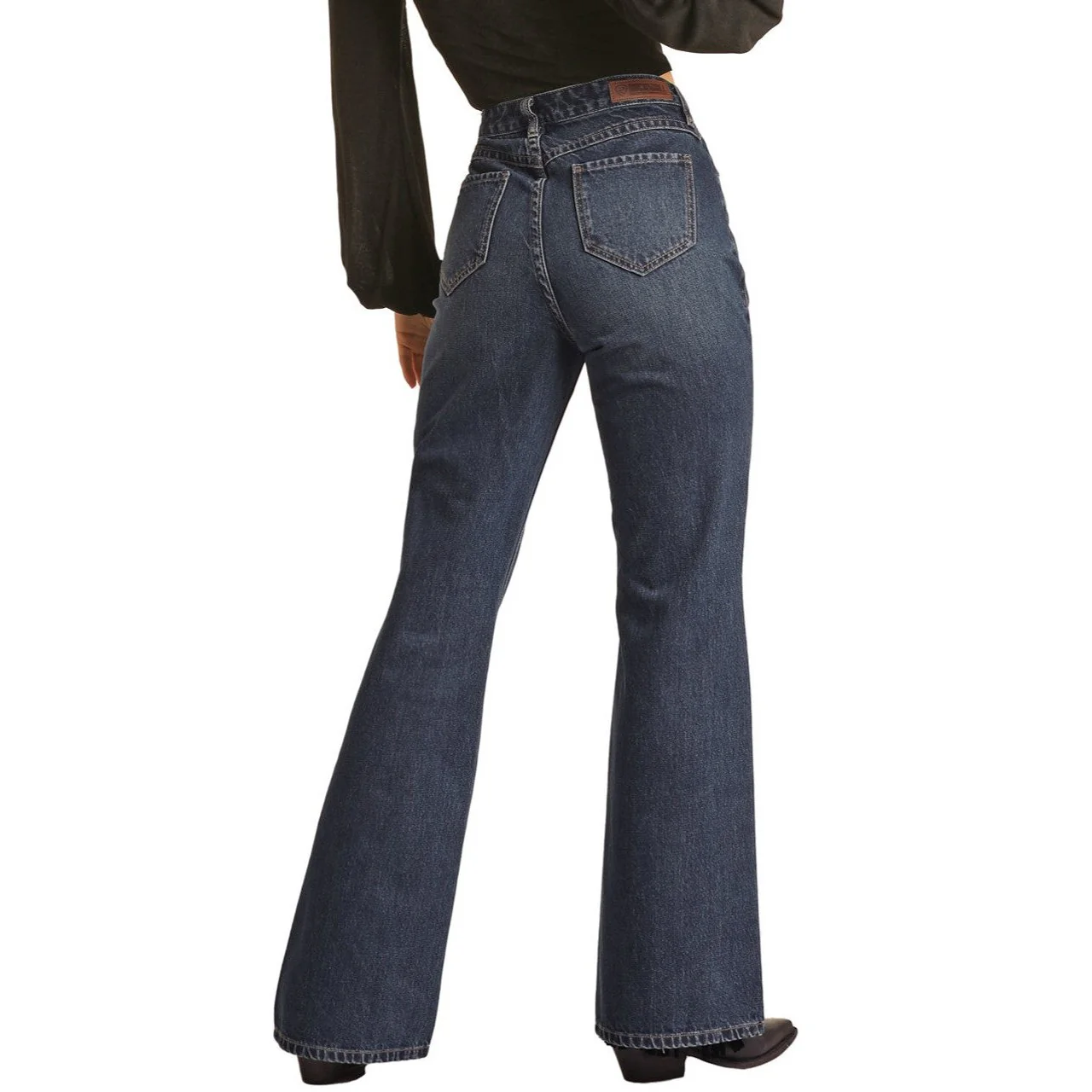 Rock & Roll Women's Yoke Detail High Rise Flare Jeans - Medium Wash - Image 3