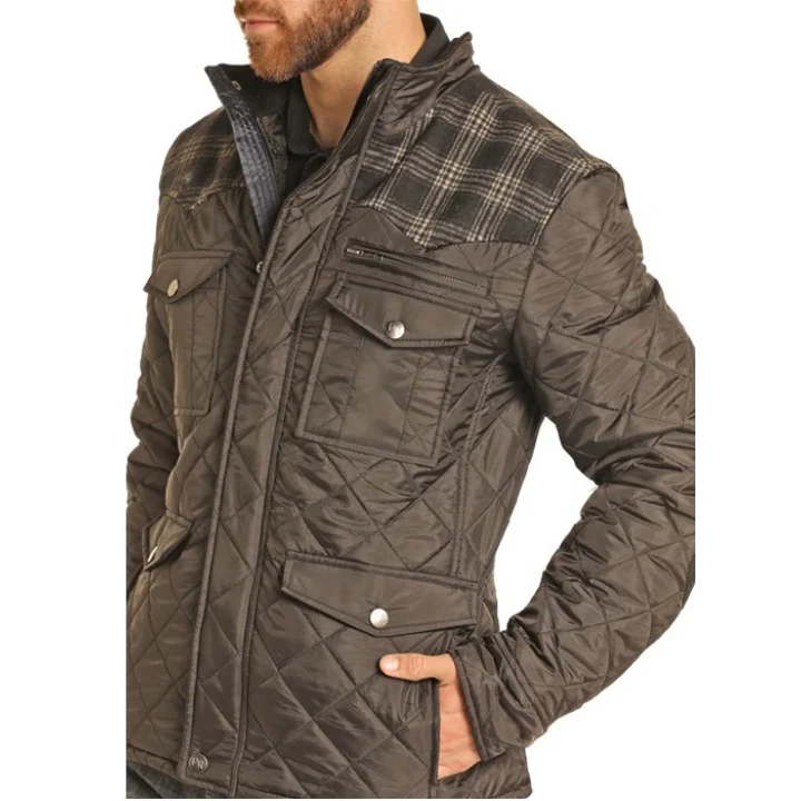 Rock & Roll Wool Puffer Men's Long Sleeve Jacket- Black - Image 3