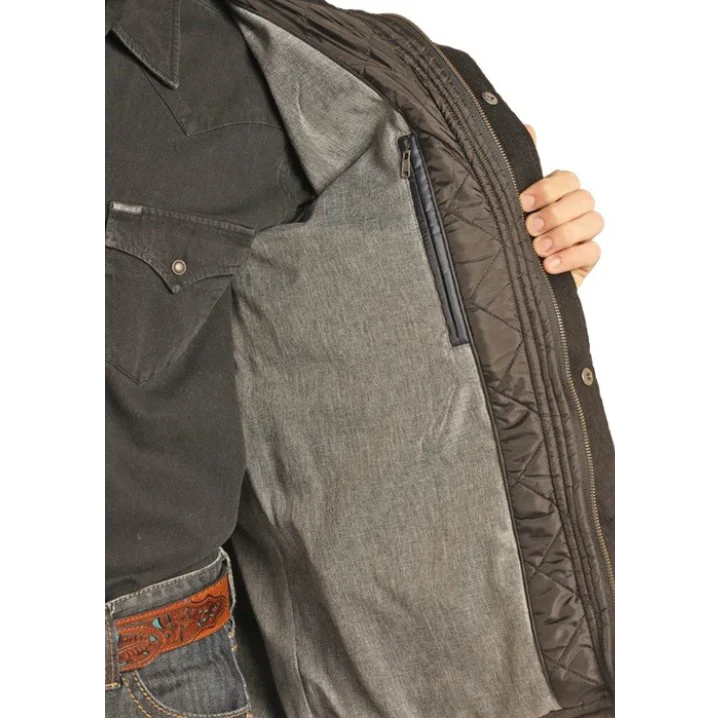 Rock & Roll Wool Puffer Men's Long Sleeve Jacket- Black - Image 4