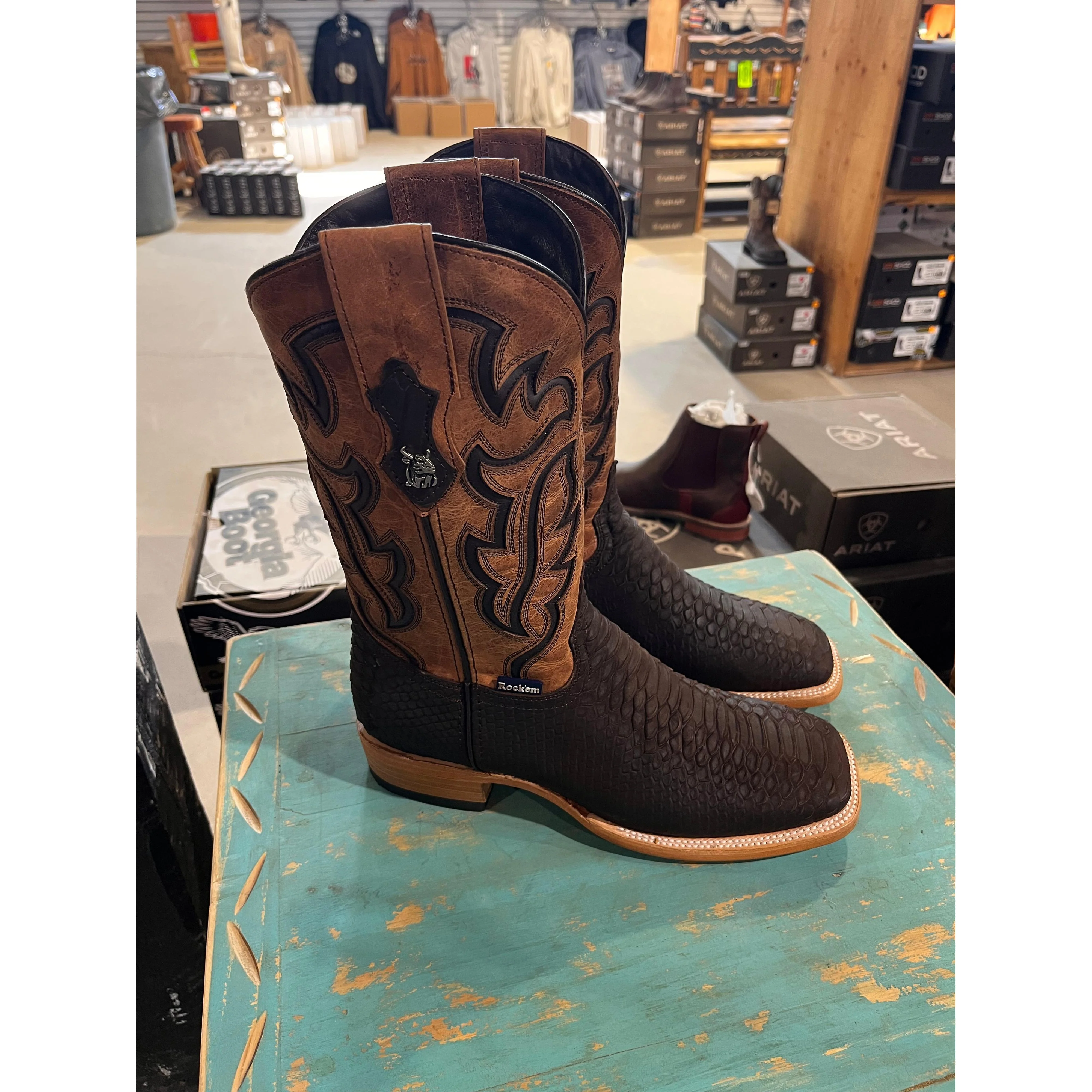 Rock'em Men's Bruce Python Square Toe Cowboy Boot - Matte Brown - Image 2