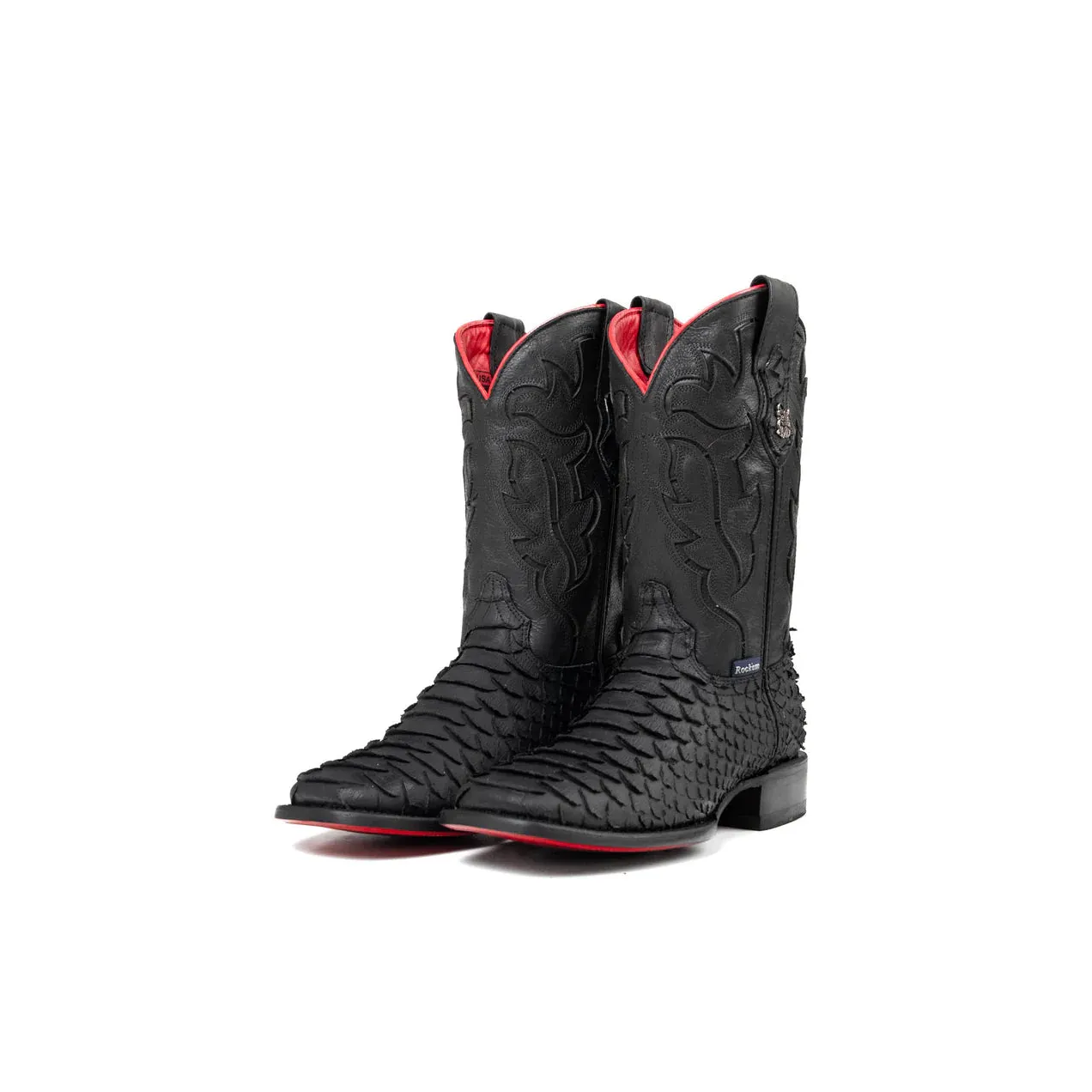 Rock'em Men's Red Bottom Square Toe Cowboy Boot - Matte Black