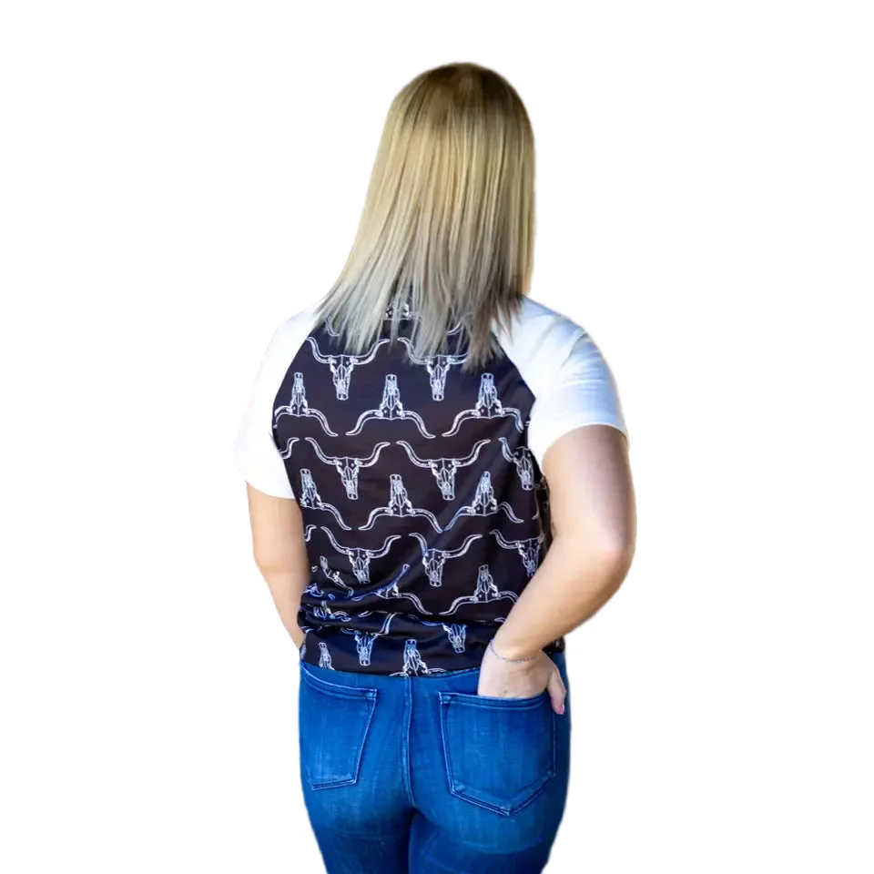 Rockin A Design Women's Short Sleeve Western Steer Skull 3 D Tee Shirt- - Image 2