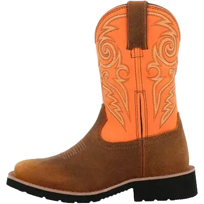 Rocky Big Kids 8" Monocrepe Western Boot - Brown & Orange - Image 3
