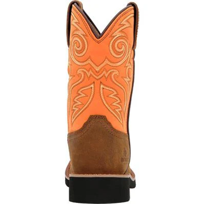 Rocky Big Kids 8" Monocrepe Western Boot - Brown & Orange - Image 4