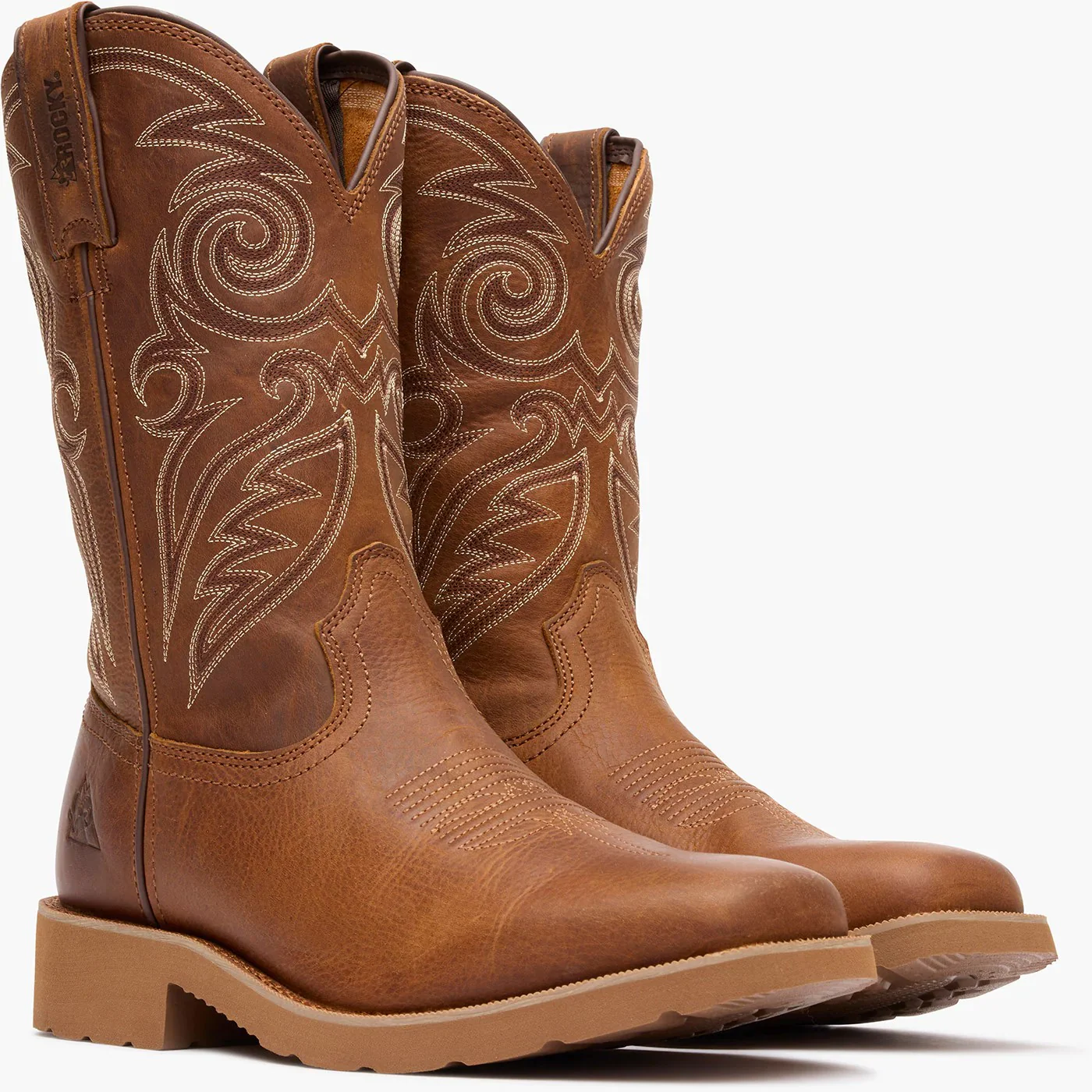 Rocky Men's Original Ride FLX Back Zip Waterproof Snake Boot - Cognac