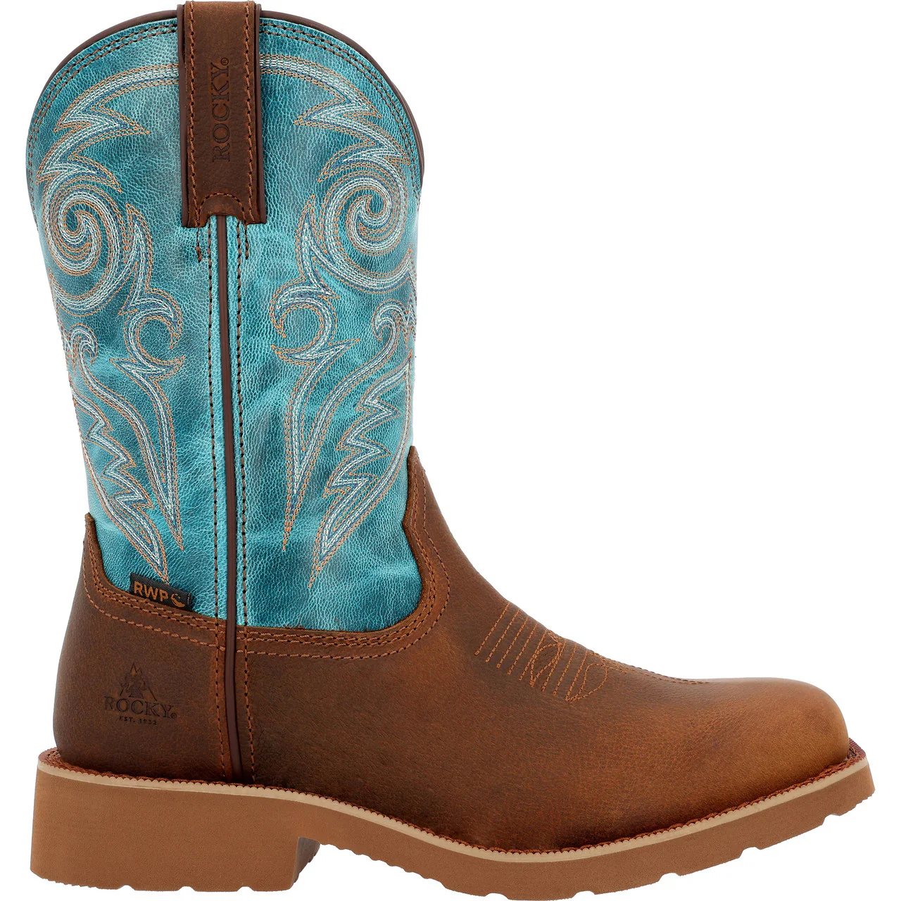 Rocky Women's 11" Monocrepe Waterproof Western Boot - Brown & Robin Blue - Image 2