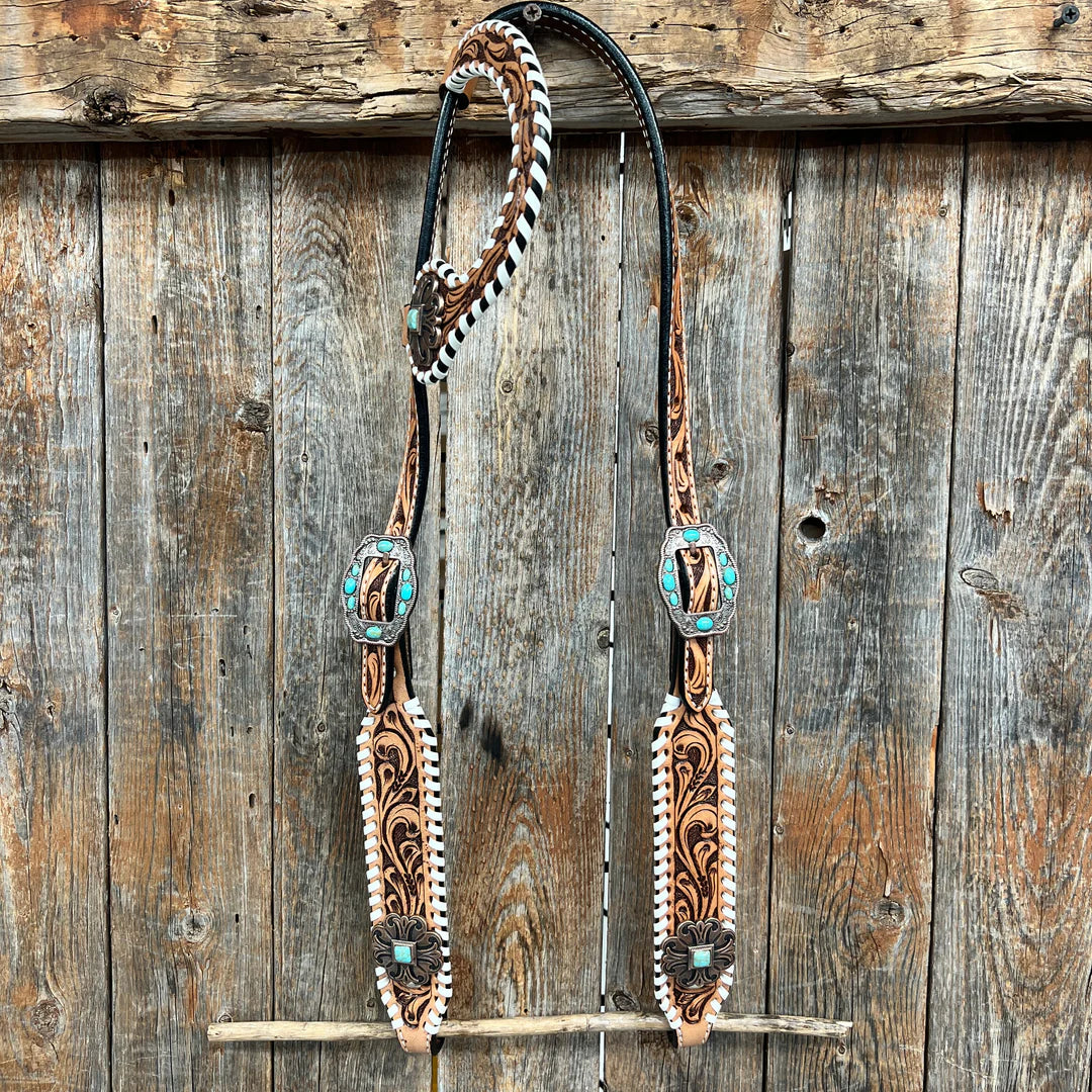 Rodeo Drive Whipstitch Copper Browband Tack Set One Ear ONLY - Turquoise