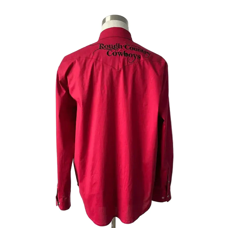 Rough Country Cowboys Men's Long Sleeve Western Shirt- Red - Image 2